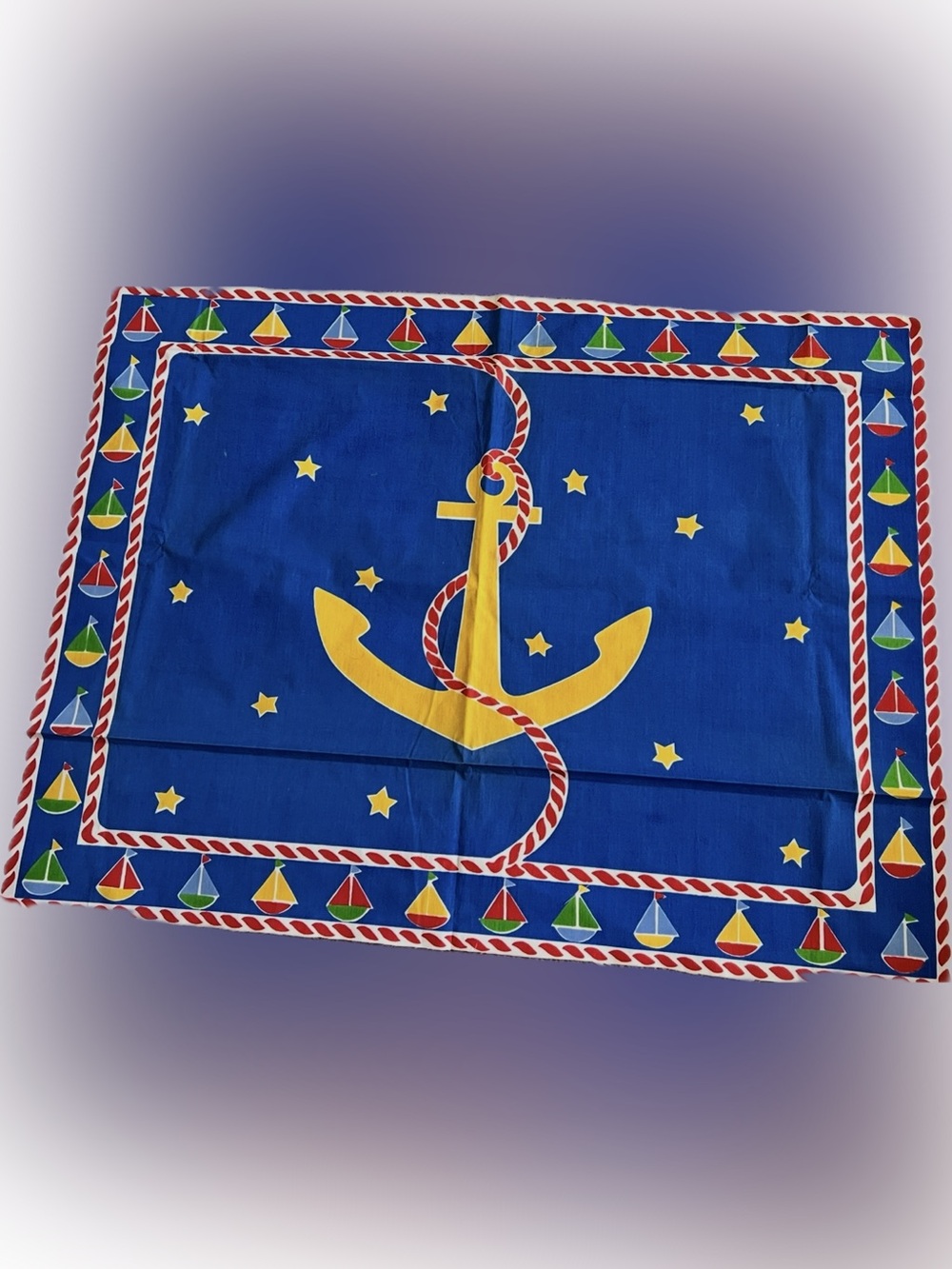 💥 Vintage Nautical Anchor Print Decorative Fabric Panel Anchor Boats Rope